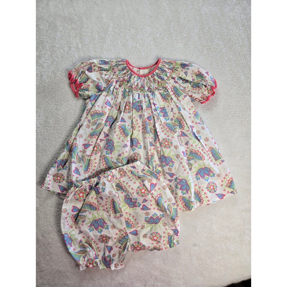 Petit Ami Baby Girls 9M Smocked Paisley Floral Dress and Bloomers Set Multicolor
